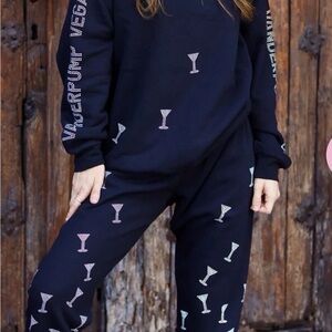 Vanderpump Vegas Black Crystal Martini Hoodie & Sweat Jacket Pants Set Pumptini